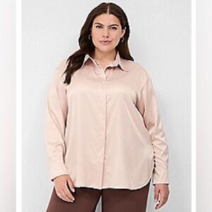 Lane Bryant Women’s Satin Boyfriend Shirt Champagne 26/28 NWT Button Front